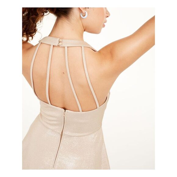 TEEZE ME Womens Zippered Sleeveless V Neck Mini Cocktail Fit + Flare Dress - Picture 3 of 4